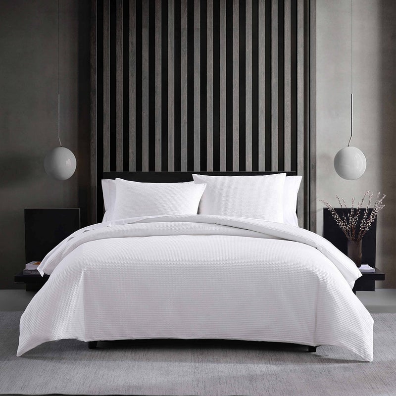 Vera Wang - Queen Duvet Cover Set, Soft Cotton Bedding with Matching Pillowcases, Button Closure & Inner Corner Ties, 3 Piece Bed Set (Waffle Pique White) - Image 5